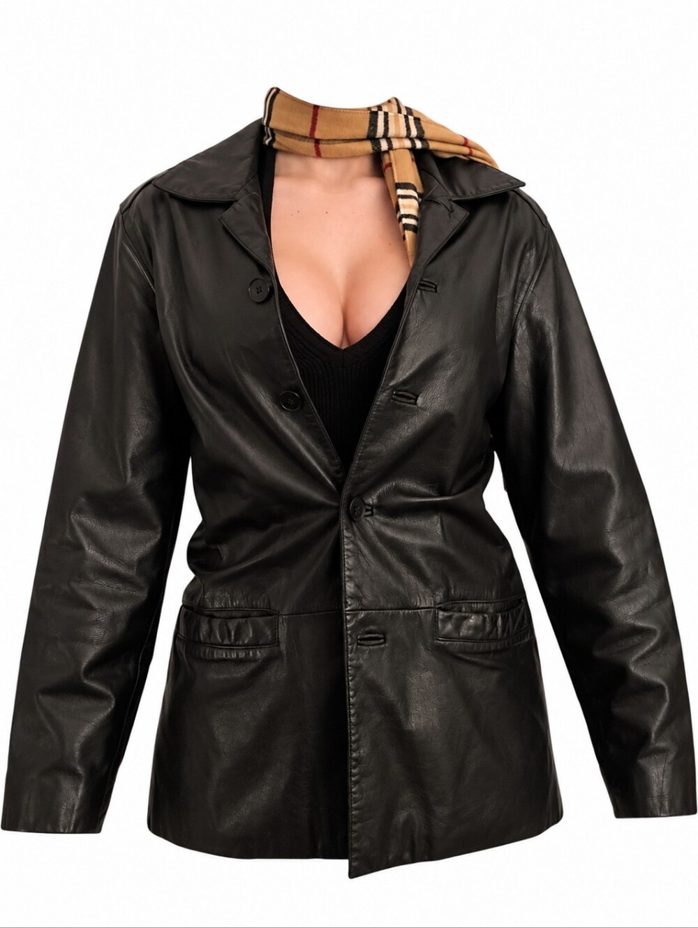 Danier Women's  Black Leather Button-Front Jacket